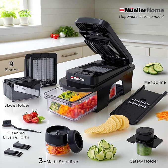 MUELLER HOME ULTIMATE 12 Blade Vegetable Chopper & Mandoline Slicer | Spiralizer, Dicer, Grater, Kitchen Essentials & Accessories, Black - Image 6