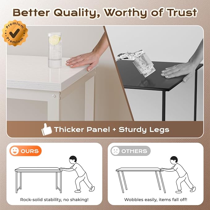 Huuger 55 x 24 inch Desk with Power Outlets & USB-C, Deeper & Thicker Desktop, Robust Metal Tubes, Computer Desk, Heavy Duty Office Desk, Work Gaming Desk for Home Office, White - Image 6