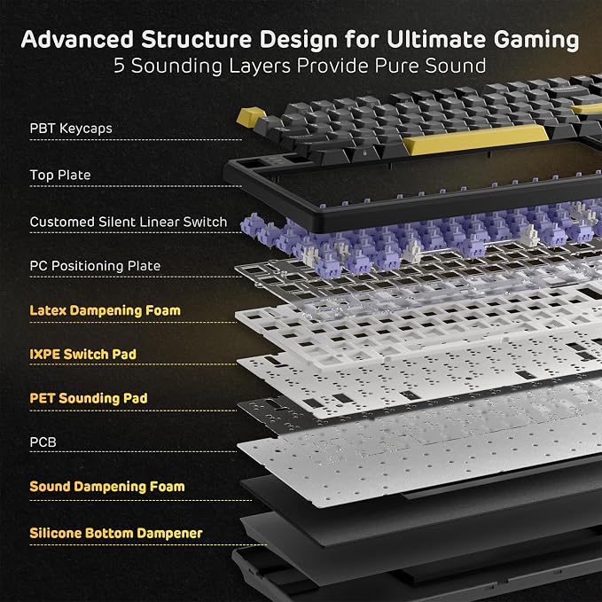 RK ROYAL KLUDGE X104 Wired Full Size Mechanical Gaming Keyboard, Metal Knob | Creamy Keyboard with Number Pad,104 Keys RGB Computer Keyboard Hot Swappable Linear Switch, Online Software for Wins/Mac - Image 4