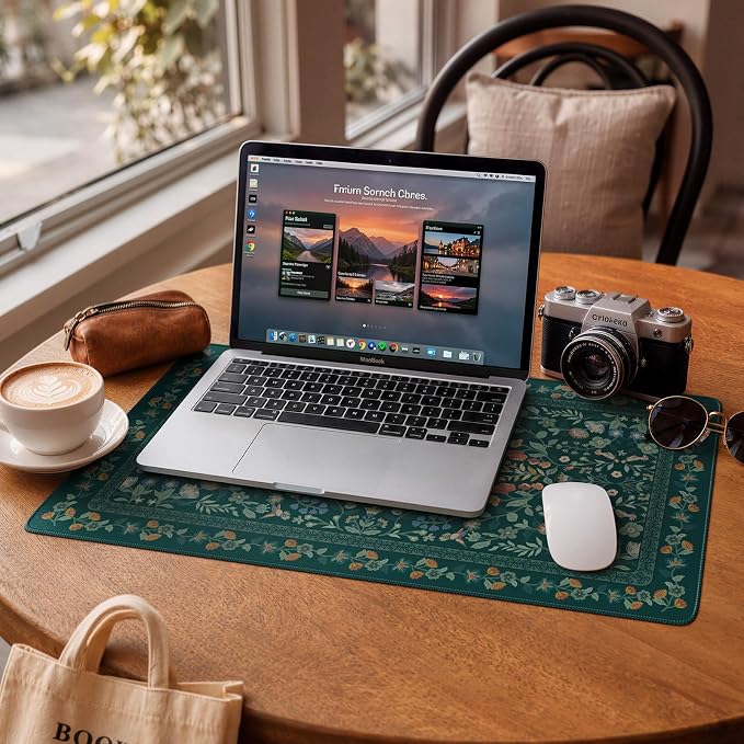 iCasso Aesthetic Flower Mouse Pad,23.6x13.7in,Deep Green | Vintage Desk Matt for Desktop, Anti-Slip Mousepad with Stitched Edges for Laptop Computer Keyboard - Image 7