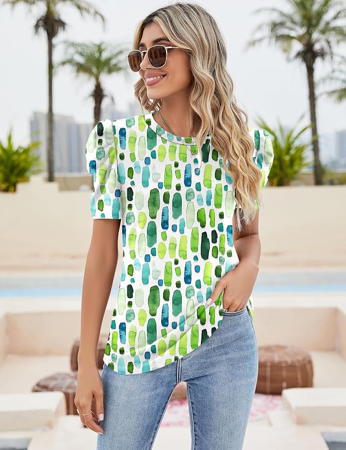 Ivicoer Puff Short Sleeve Shirt for Women Eyelet Tops Summer Crewneck Blouse Loose Fit S-XXL - Image 3
