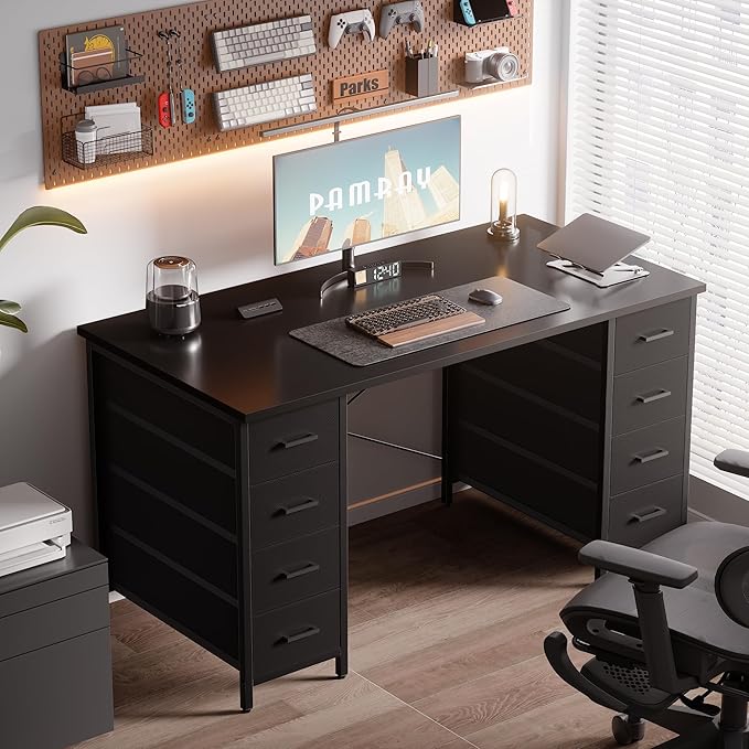 Pamray 47 Inch Computer Desk with 8 Fabric Drawers for Home Office Work | Ample Storage, Space-Saving, Suitable for Home Office Bedrooms Dorm Living Rooms for Study, Writing, Work - Image 2