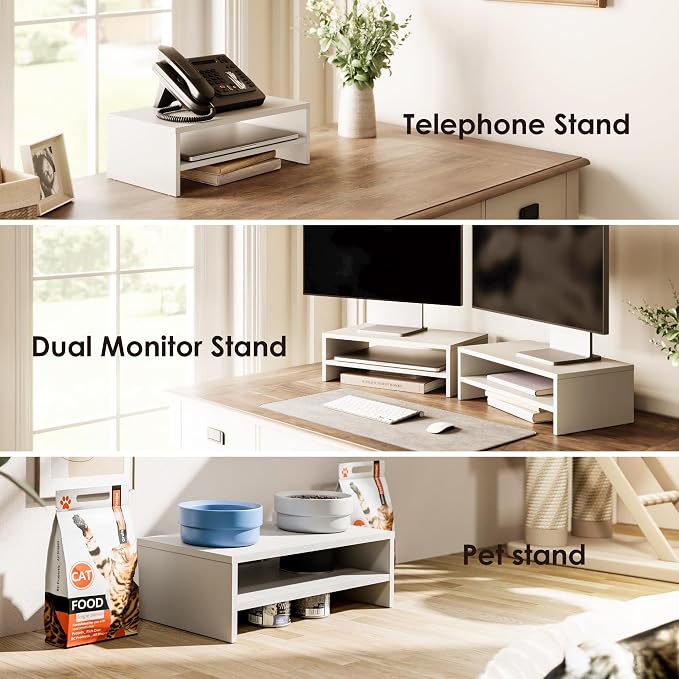 FITUEYES Monitor Stand - 2 Tier Computer Monitor Riser Shelf, Wood Desktop Stand for Laptop Computer Screen, Desk Organization, Office Supplies | For Laptop PC Screen Computer Printer TV, 2 Tiers, Non-slip Pads, Multi-functional, Multi-storage, Desk Sh... - Image 5
