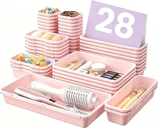 【Military Grade】A-LuGei Drawer Organizer,【】Makeup organizer,【Holds 177 Items】Bathroom Organizers and Storage,Organization and Storage,Desk Drawer Organizer for Vanity【Pink】 by A-LUGEI