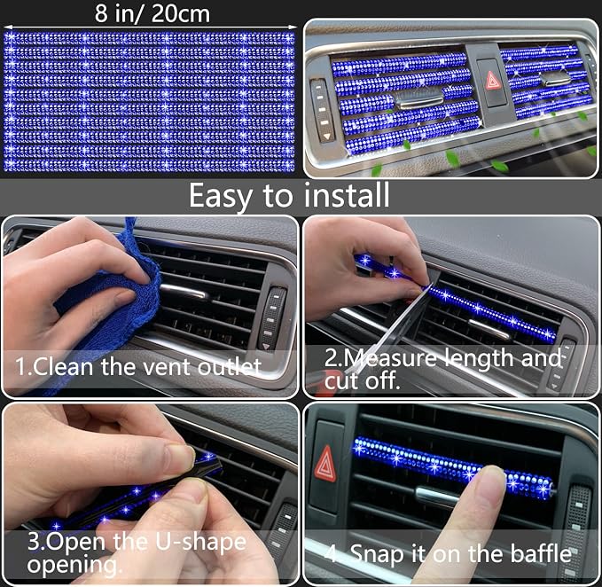 NBTEPEM 27 PCs Blue Bling Car Accessories Set for Women, Steering Wheel Covers Universal Fit 15 Inch, Bling License Plate Frame, Bling Phone Holder, Bling Car Coasters (Blue Diamond) - Image 6