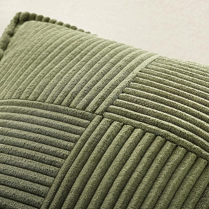 MIULEE Olive Green Corduroy Lumbar Pillow Covers 12x20 Inch 12x20 Inch with Splicing Set of 2 Soft Boho Pillow Covers Broadside Decorative Textured Summer Pillowcases for Couch Bed Livingroom - Image 5