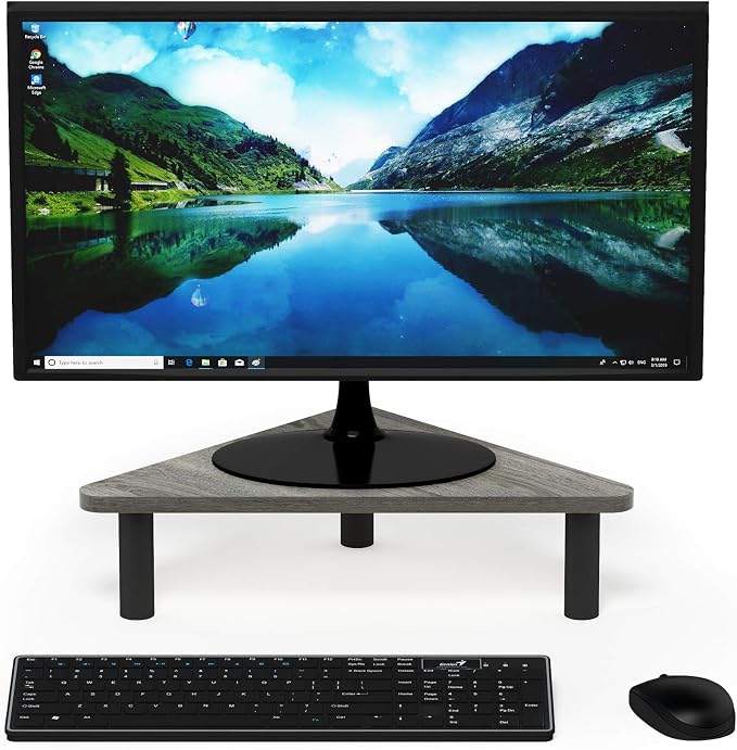 Furinno TURN-N-TUBE Monitor Stand Riser, 19.6" Wide Triangle Corner Monitor Riser, Laptop Stand for Desk, Office Desk Accessories, Desktop Organizers and Accessories, Toolless Assembly, For Study Room, Dorm, French Oak - Image 4