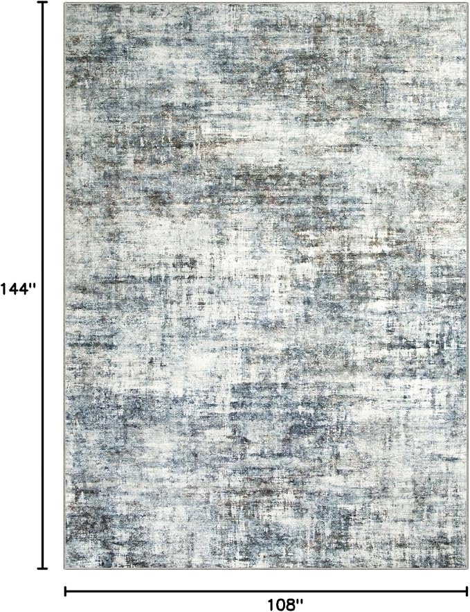 9x12 Area Rugs Washable Rug: Modern Abstract Living Room Rug Soft Anti-Skid Thin Carpet Indoor Floor Non-Shedding Carpets for Bedroom Dining Room Farmhouse Nursery Home Office Blue Multi - Image 2