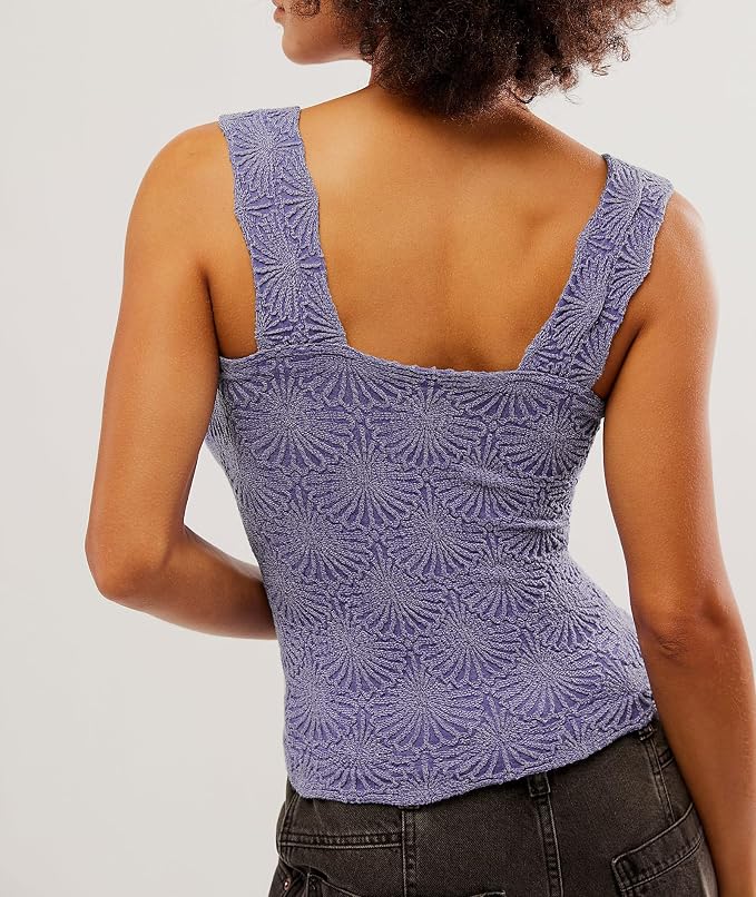 Women's Square Neck Wide Strap Crop Tank Tops Flower Going Out Tops Slim Fit Lettuce Trim Crop Cami Tops - Image 5