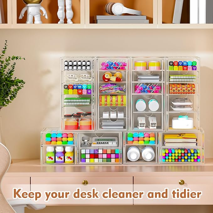 ARSTPEOE 22-Drawer Acrylic Storage & Makeup Organizer for Desk, Bath | Smooth-glide drawers, clear acrylic, stackable, dustproof, wipe-clean, for lipsticks, lip glosses, blushes, pen - Image 2