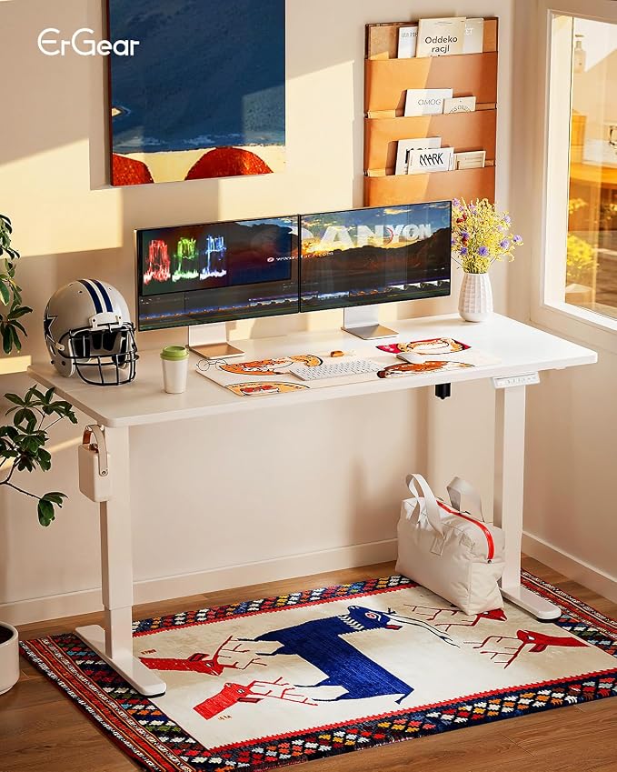ErGear Height Adjustable Electric Standing Desk, 55 x 28 Inches Sit Stand up Desk, Memory Computer Home Office Desk, White - Image 2