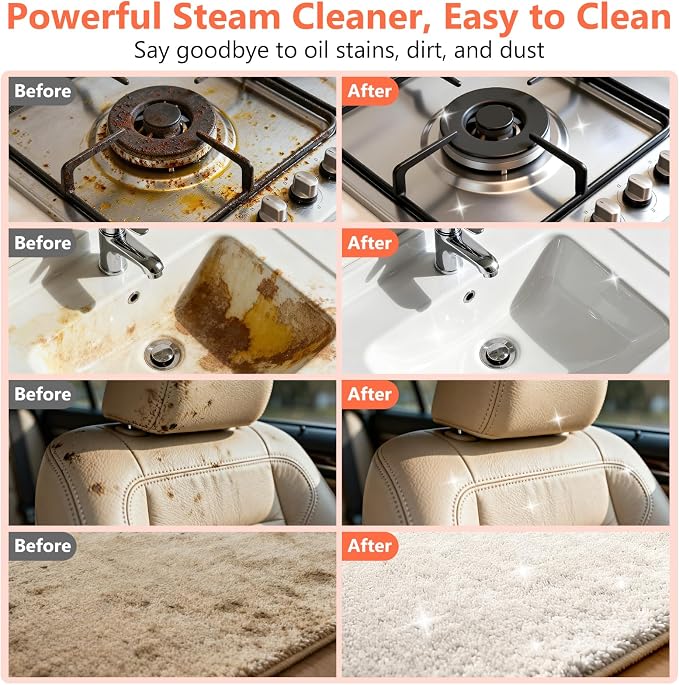 Steam Cleaner, Portable Steamer for Cleaning with 16pcs Accessories, 6-Level Adjustable and 15s Heat-Up, Handheld Steam Cleaner for Home, Tile, Dirt, Grout, Grease, Car Detailing - Image 6