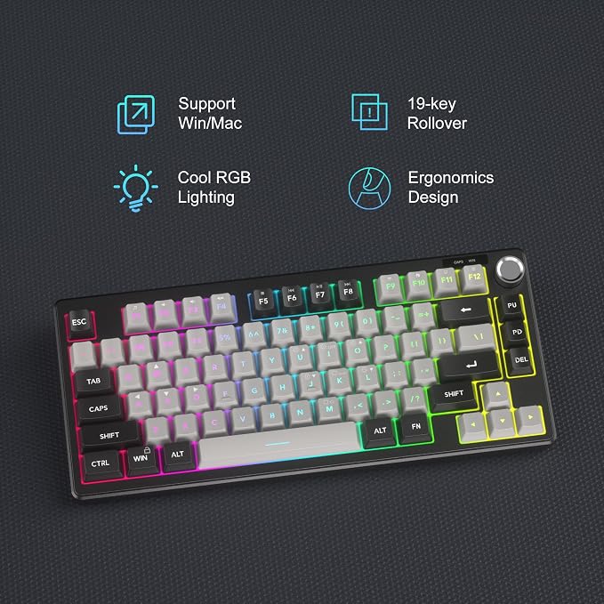 MageGee Mini 60% Gaming Keyboard, RGB Backlit 75 Key Ultra-Compact Keyboard, TS75 Ergonomic Waterproof Mechanical Feeling Office Computer Keyboards for PC, MAC, PS4, Xbox ONE Gamer - Image 3