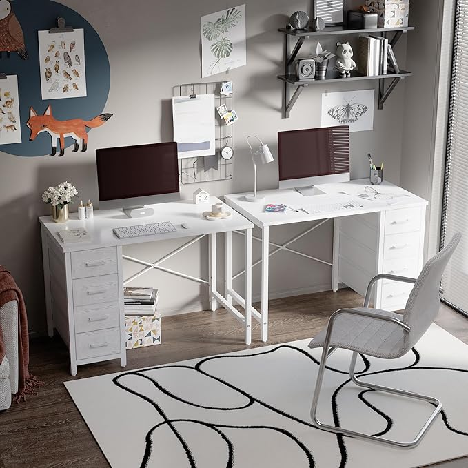 Pamray 32 Inch Computer Desk with 4 Drawers Small Office Desk for Home Bedroom Study Writing Simple Modern Computer Table White - Image 4
