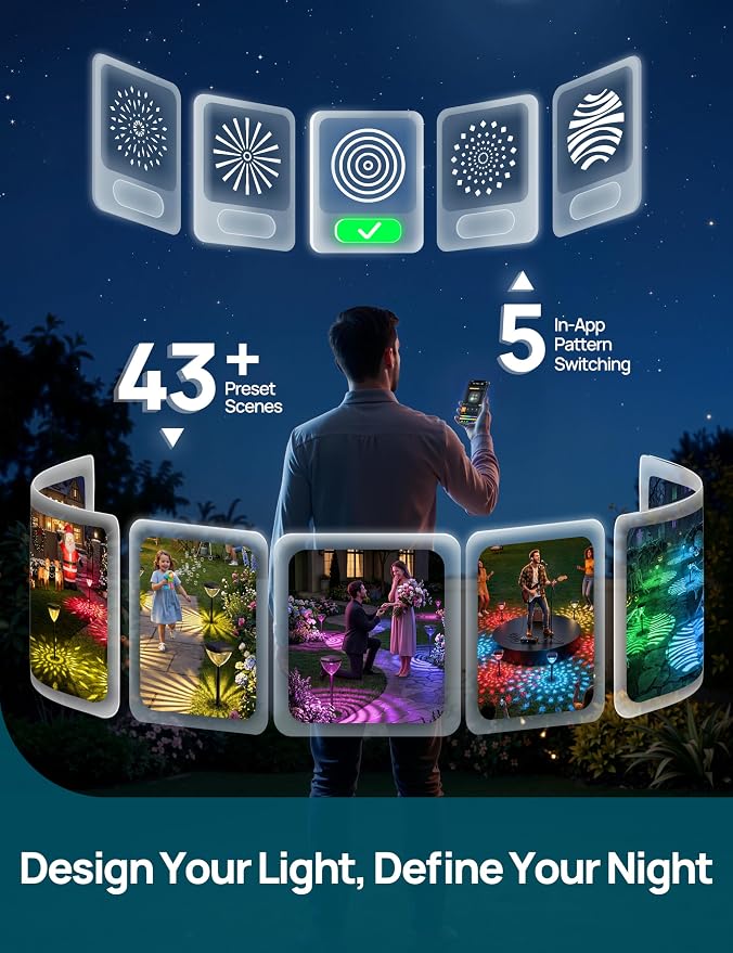 Linkind Smart Solar Pathway Lights SP6, App/Voice Control Solar Lights Outdoor Waterproof, 43+ Preset Scenes, Cool/Warm White/Color-Changing Outdoor Garden Lights for Yard, Patio, 4 Pack - Image 5