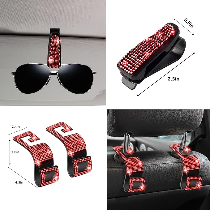 NBTEPEM 27 PCs Red Bling Car Accessories Set for Women, Steering Wheel Covers Universal Fit 15 Inch, Bling License Plate Frame, Bling Phone Holder, Bling Car Coasters (Red Diamond) - Image 9