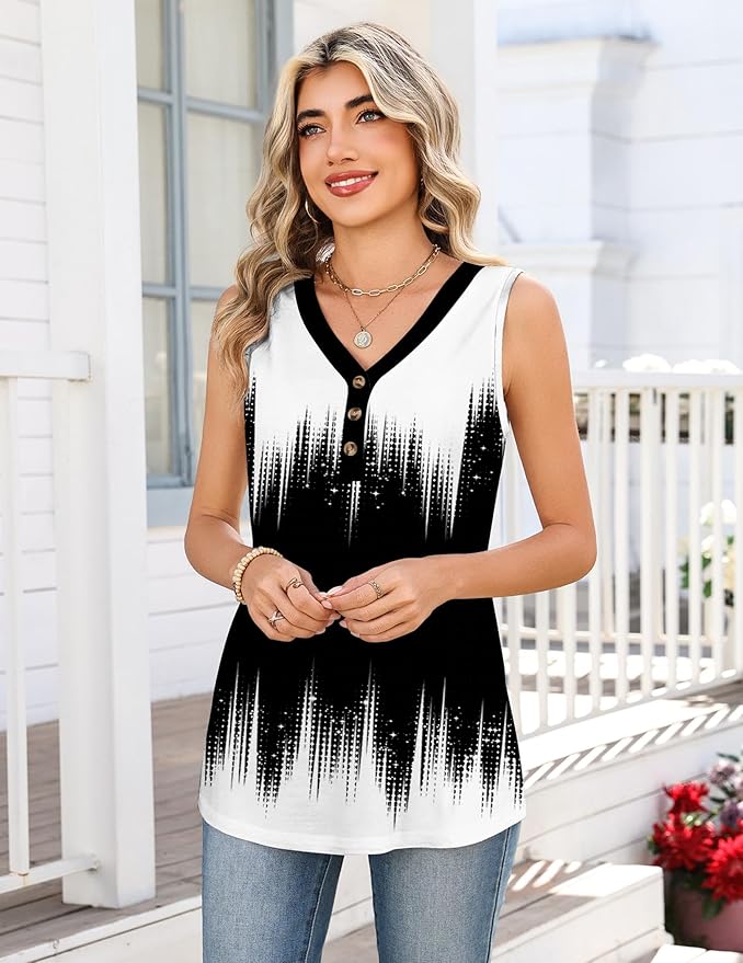 Zeagoo Tank Tops for Women 2026 Summer Top Henley Shirts Dressy Casual Loose Fit V-Neck Button Down Sleeveless Tshirt Blouse - Image 3