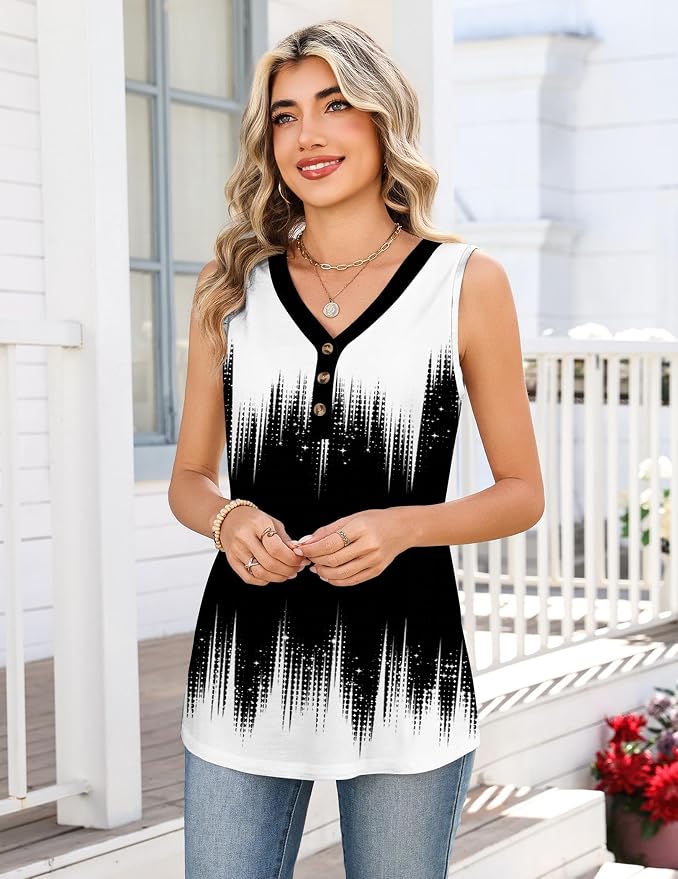 Zeagoo Tank Tops for Women 2026 Summer Top Henley Shirts Dressy Casual Loose Fit V-Neck Button Down Sleeveless Tshirt Blouse - Image 3