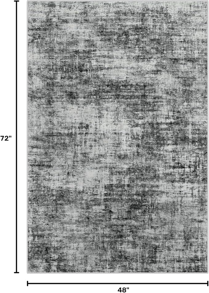 4x6 Area Rugs Washable Rug: Modern Abstract Living Room Rug Soft Anti-Skid Thin Carpet Indoor Floor Non-Shedding Carpets for Bedroom Dining Room Farmhouse Nursery Home Office - Black - Image 2