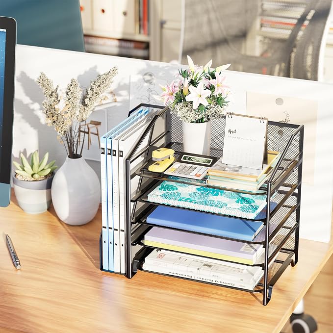 Simple Trending 5-Tier Desk File Organizer, Paper Organizer, Black | Adjustable Letter Trays, Side File Shelf，Durable Steel Mesh, Space Saving, for Home Office, 15.4"L x 9"W x 13"H - Image 6