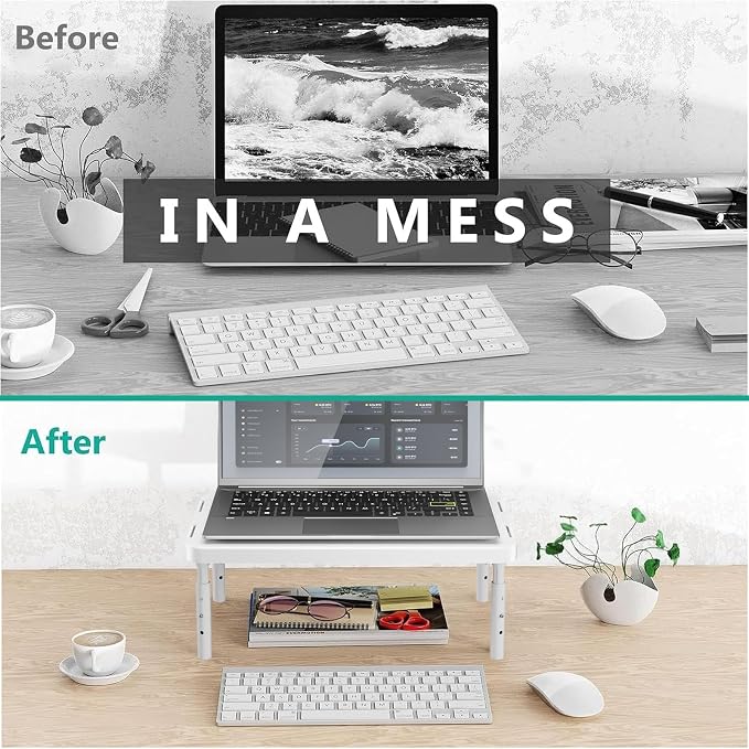WALI Computer Monitor Stand for Desk, Adjustable Laptop Riser, Desk Monitor Stand Underneath Storage for Office, Home, School Supplies (PTT001-W), 1 Pack, White - Image 7