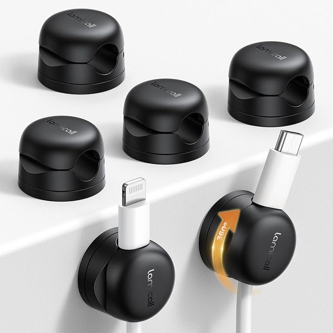 Lamicall 6 Pack Rotatable Cord Organizer, 1s Lock Spring Cable Holder Clips | Nightstand Desk Office Organizer Accessories, Home Dorm Phone Charger Cable Management, Adhesive Wire Keeper for Wall Car by Lamicall