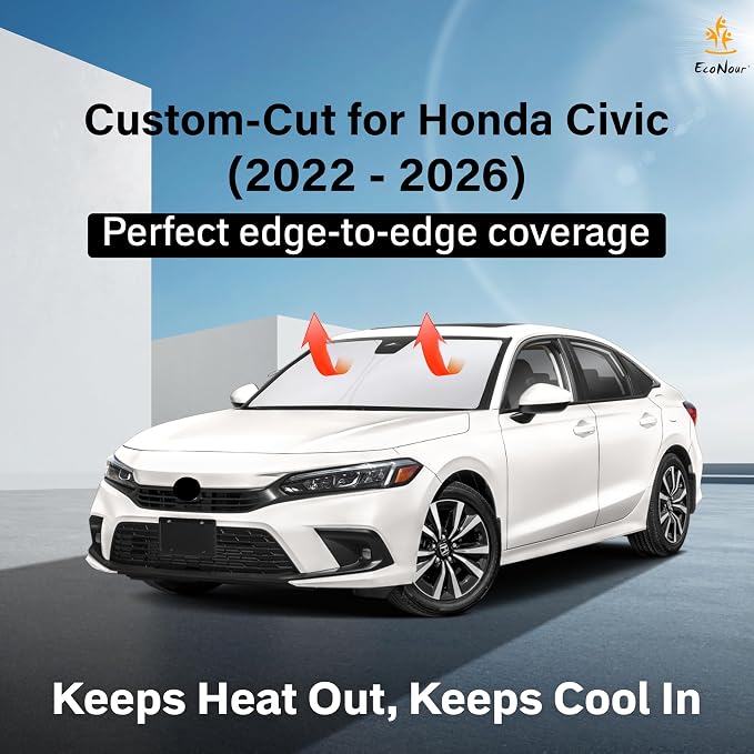 EcoNour Windshield Sunshade Compatible for Honda Civic 11th Gen 2022-2024 2025 2026 Including LX, Sport, EX, Touring, and Si Window Sun Shade Cover, UV Heat Blocker & Protector, Car Accessories - Image 2