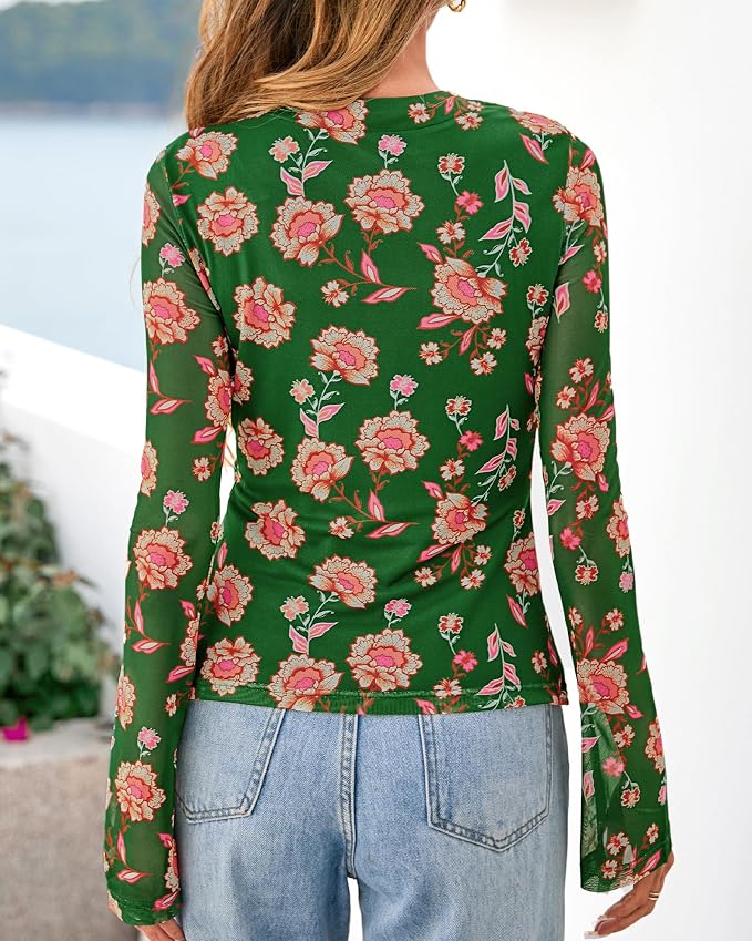 BTFBM Button Down Shirts for Women 2026 Fall Boho Tops V Neck Long Sleeve Blouses Ruched Mesh Fitted Fashion Clothing - Image 3