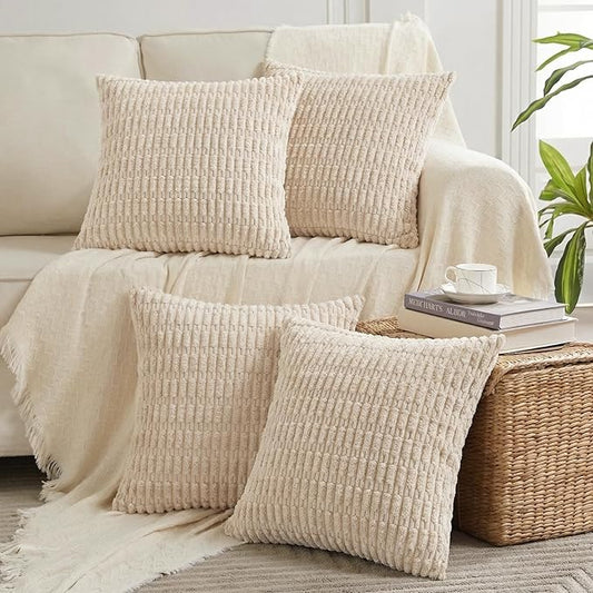 Fancy Homi 4 Packs Decorative Throw Pillow Covers for Living Room Couch Bed, Modern Farmhouse Boho Home Décor Accent Cushion Case, 18" x 18", Tan by Fancy+Homi