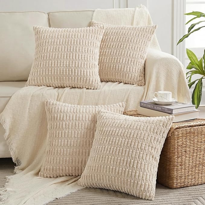 Fancy Homi 4 Packs Decorative Throw Pillow Covers for Living Room Couch Bed, Modern Farmhouse Boho Home Décor Accent Cushion Case, 16" x 16", Tan by Fancy+Homi
