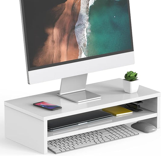 FITUEYES Monitor Stand - 2 Tier Computer Monitor Riser with 21.3 Inch Shelf, Wood Desktop Stand for Laptop Computer Screen, Desk Organization, Office Supplies by FITUEYES