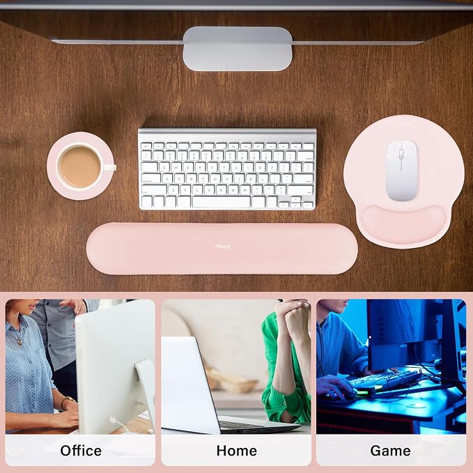 MOSISO Wrist Rest Support for Mouse Pad&Keyboard Set, Chalk Pink | Circle Curved Ergonomic Mousepad Non-Slip Base Home/Office Pain Relief&Easy Typing Pad with Soft Cloth&Silicone Lining - Image 6
