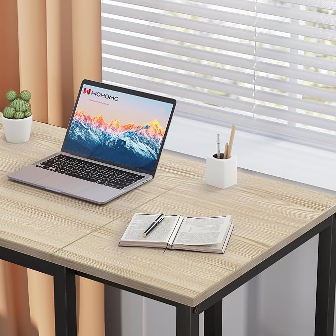 SINPAID 40'' Oak Computer Desk with Shelves, Sturdy Light Wood Desks with Storage Space, Modern Gaming Desk Study Writing Laptop Table, Beige - Image 8