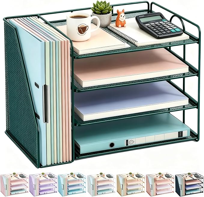 gianotter 4-Tier Paper Organizer With Magazine Holder | Desk Organizers and Accessories, File Organizer for Office Supplies Storag (Green, 4-Tier) by gianotter