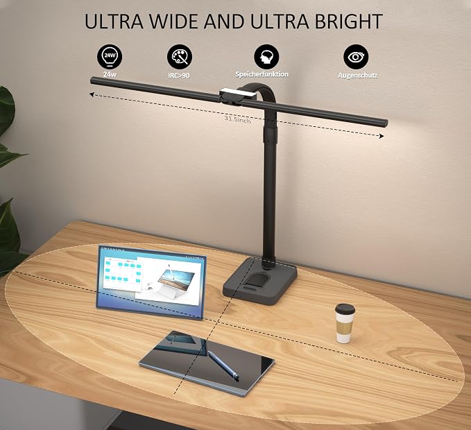Double Head LED Desk Lamp, Architect Desk Lamps for Home Office, 24W Brightest Workbench Office Lighting-5 Color Modes and 5 Dimmable Eye Protection Modern Desk Lamp (Black-Desktop, Big) - Image 4