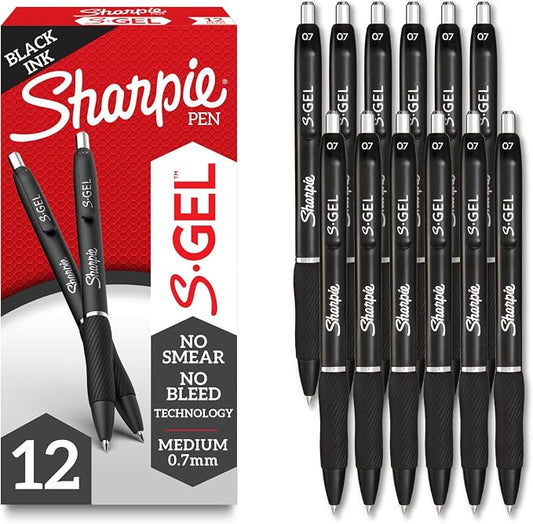 Sharpie S-Gel Gel Pens, Black Barrel, Medium Point (0.7mm), Black Gel Ink, 12 Count - Home, Office, School, Journaling, Writing, Note-Taking, Teacher Supplies by Unknown