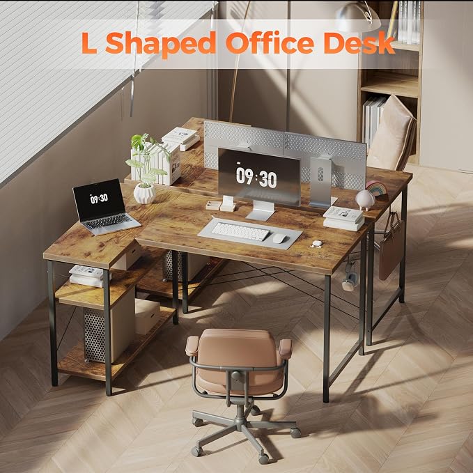 Mericonia 39 inch Corner Desk with Shelves, Small L Shaped Gaming Desk | Reversible Computer Desk with Hooks, Office Table for Home Bedroom Study Work Writing - Image 8