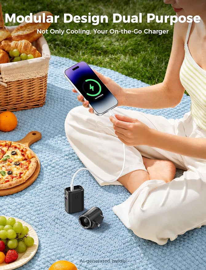 Aecooly Mini Portable Fan with Power Bank, Powerful Handheld Fan, 36ft/s High Speed, [8.5H Max Cooling], 4 Speeds Detachable Modular, Personal Pocket for Summer, Travel, Gifts for Women-Black - Image 4