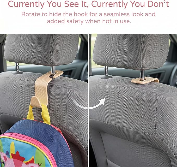 4PCS Car Seat Headrest Hooks, Auto Back Seat Hanger Holder, Durable Stylish Vehicle Organizer Universal Car Interior Accessories, Storage Hooks for Purses, Bags, Clothes (Carbon Fiber/Beige) - Image 5