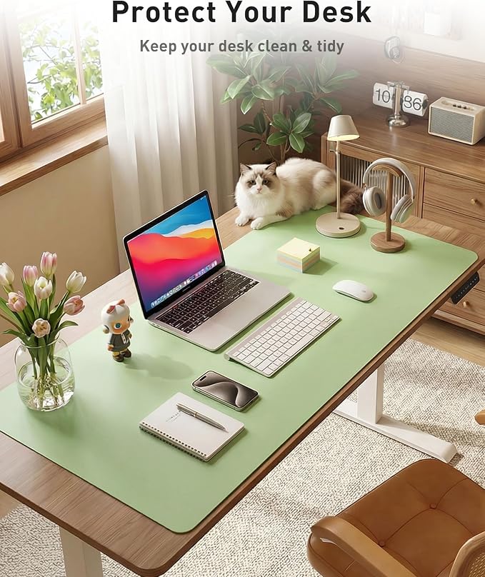 Aothia Faux Leather Desk Mat - Large Mouse Pad, Non-Slip PU Leather Blotter, Waterproof Writing Surface for Office and Home (Foam Green, 40" x 24") - Image 8