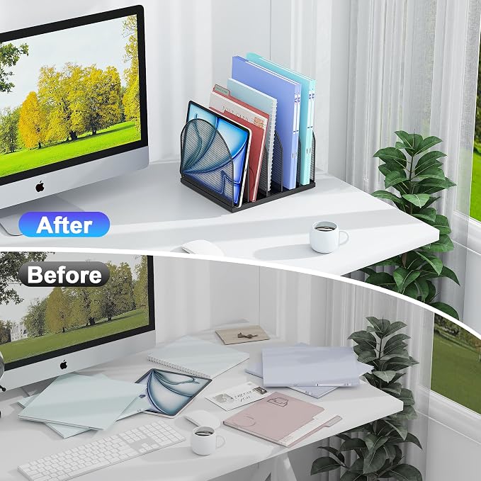 gianotter Desktop File Organizer with 5 Compartments | Desk Organizer Paper Organizer for Desk Workspace Organizers for Office Supplies (Black, Upright Style) - Image 2