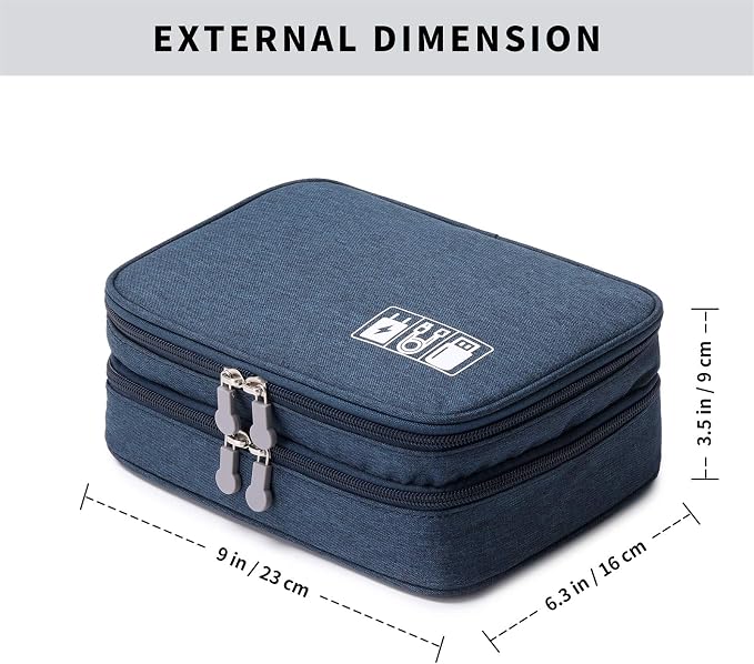 Lanola Travel Cable Organizer Bag, Electronic Accessories Case Portable Double Layer Cable Storage Bag for Cord, Charger, Flash Drive, Phone, SD Card,Personal Items - (Dark Blue) - Image 2