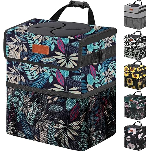 Vankor 3 Gallons Car Trash Can with Lid, Bag Bin Hanging Waterproof Automotive Car Garbage Cans Leak Proof Vehicle Trash Can for Truck SUV,Colorful Leaves by Vankor
