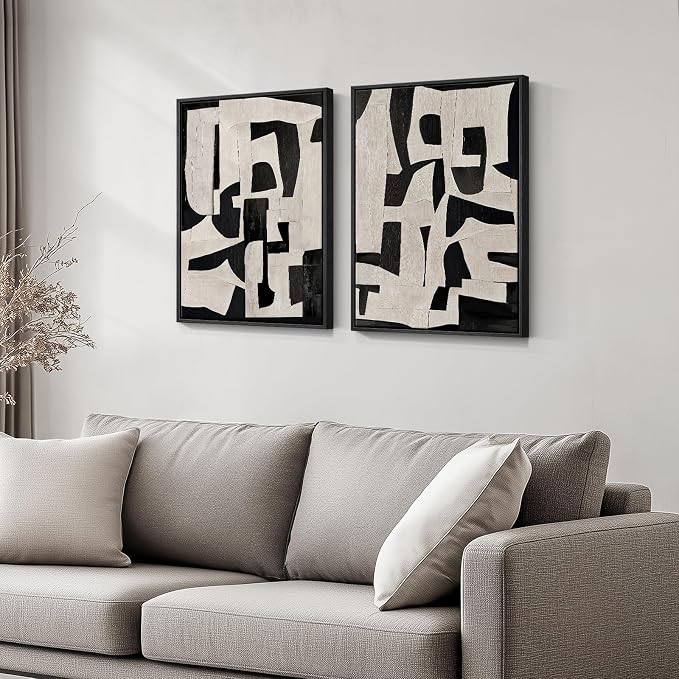 Framed Black and Beige Abstract Wall Art, 2 Piece Canvas Prints Paintings Artwork for Walls, Modern Minimalist Abstract Pictures for Living Room Hallway Bedroom Office Bathroom Wall Decor 16x24 In - Image 4