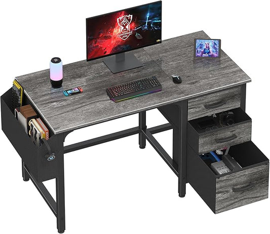 Lufeiya Computer Desk with File Drawers Cabinet, 47 Inch Home Office Desks with Filing Cabinet for Small Space, Gaming Study Writing Table PC Desks, Gray by LUFEIYA