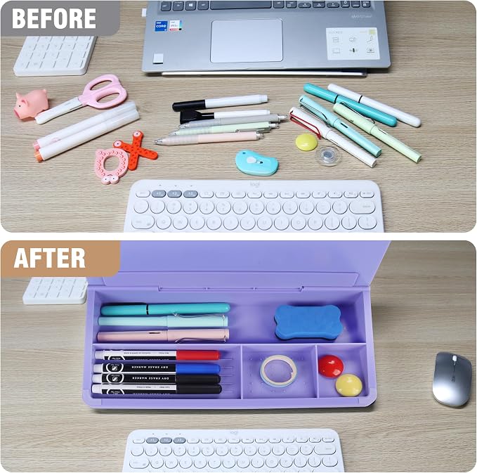 SELEAD Desktop Glass Whiteboard with Storage, Small Dry Erase White Board Computer Pad Keyboard Stand for Home, School, Office Desk Accessories - Purple - Image 7
