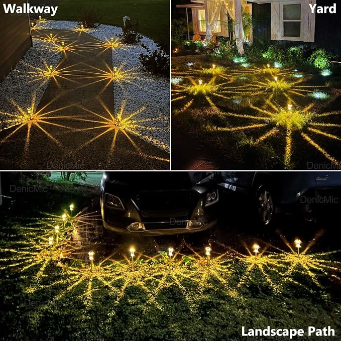 DenicMic 10 Pack Solar Pathway Lights Outdoor Waterproof Warm White LED | Stainless Steel Stake Lights for Garden Patio Backyard Driveway Walkway Lawn Auto On/Off 3000K Diamond-like Acrylic Lens - Image 5