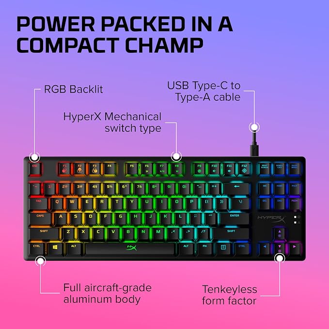 HyperX Alloy Origins Core - Tenkeyless Mechanical Gaming Keyboard, Software Controlled Light & Macro Customization, Compact Form Factor, RGB LED Backlit, Tactile HyperX Aqua Switch,Black - Image 7