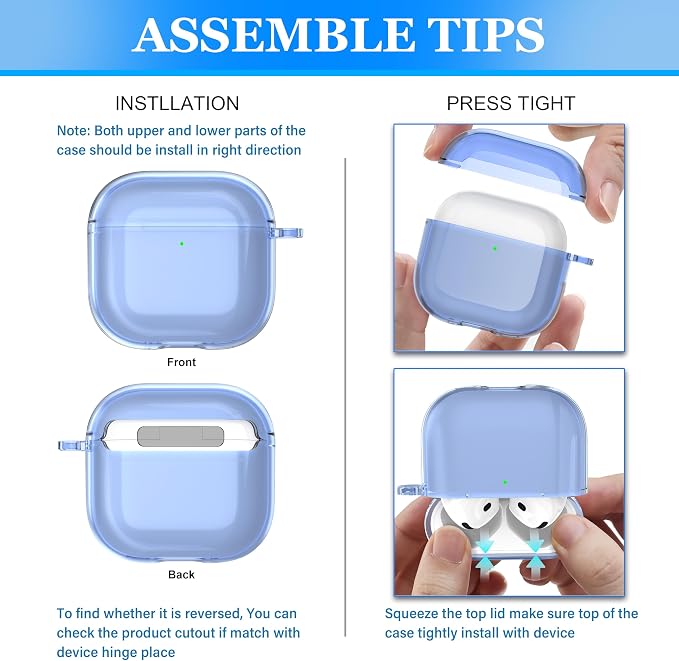 for AirPods 4th Generation Case Cover 2024, Military-Grade Shockproof, Soft TPU Highly Transparent Anti-Yellowing for AirPods 4 Case with Cleaning Kit & Cute Round Buckle, Clear Blue - Image 6