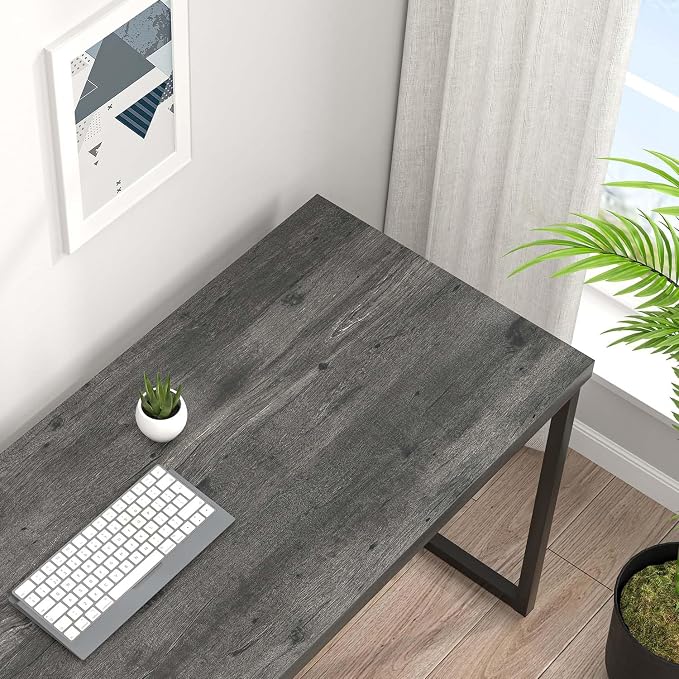 EXCEFUR Modern Home Office Desk, Wood and Metal Computer Desk, Industrial Writing Study Gaming Table for Living Room Bedroom, Rustic Grey, 53 inch - Image 4